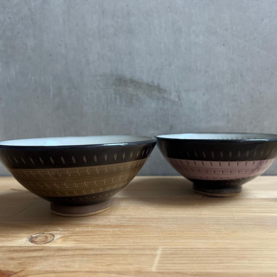 小石原焼 飯椀 小石原焼 小石原焼き 茶碗 飯椀 飛鉋 大 13cm 鶴見窯 茶 紫 陶器 器