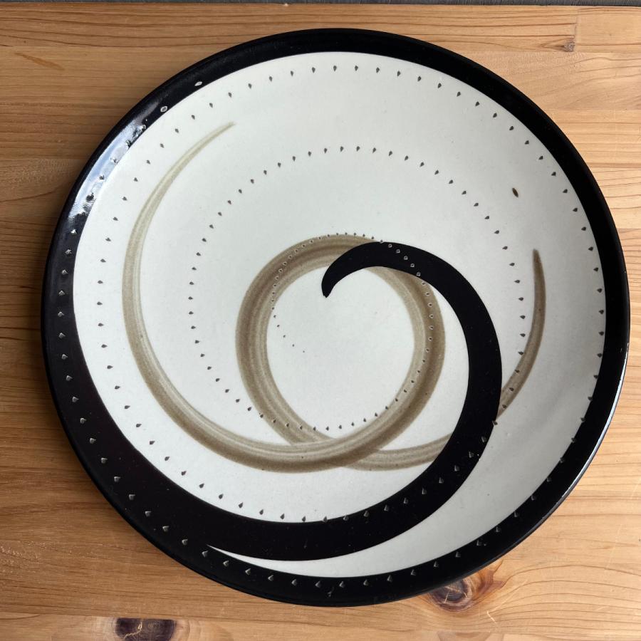小石原焼 鶴見窯 7.5寸皿 (22.5cm) 白黒 渦模様 | パスタ皿 カレー皿