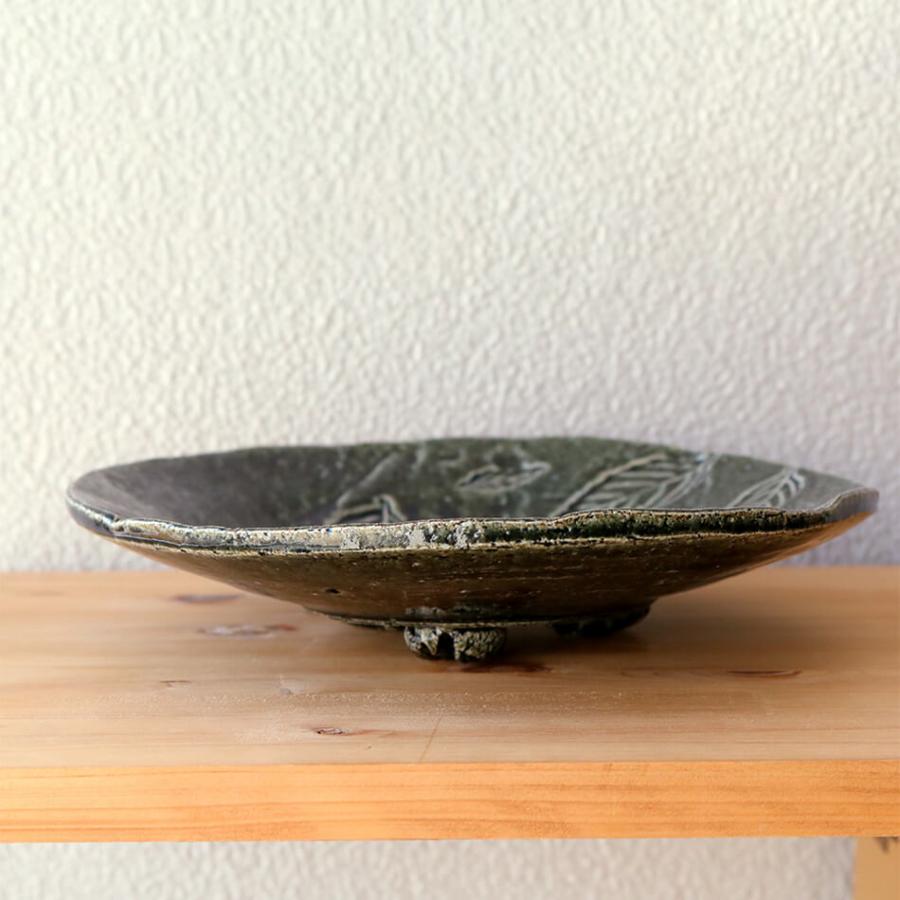 梶原慶治 緑釉木ノ葉文皿 陶芸作品 個人陶芸家 プレート皿 大皿 陶器