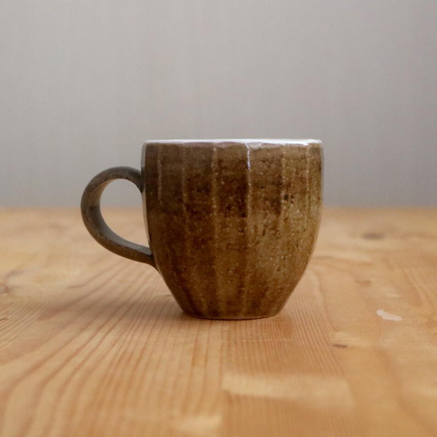 手作り陶器マグカップ ブラウン系 梶原慶治 マグカップ 鎬 ブラウン コーヒーカップ ティーカップ 陶芸