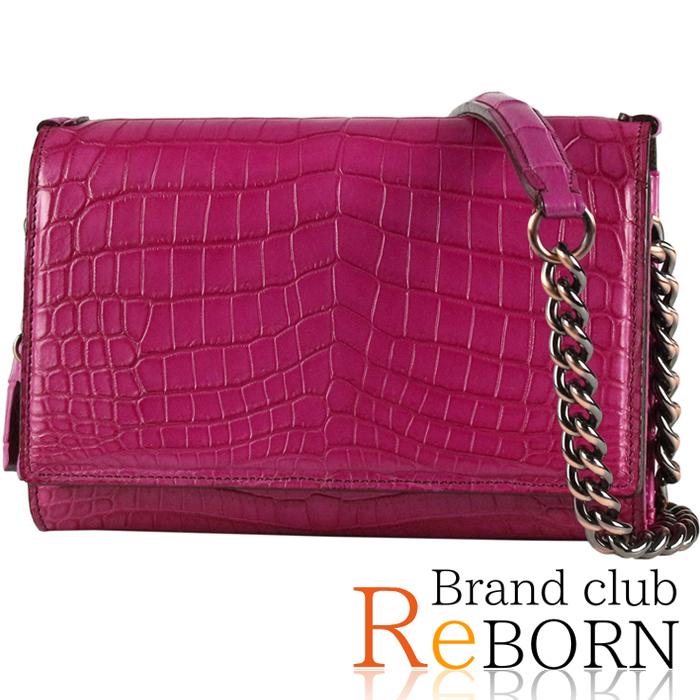 チビナイル クロコダイル チェーン付きスリムウォレット（ピンク