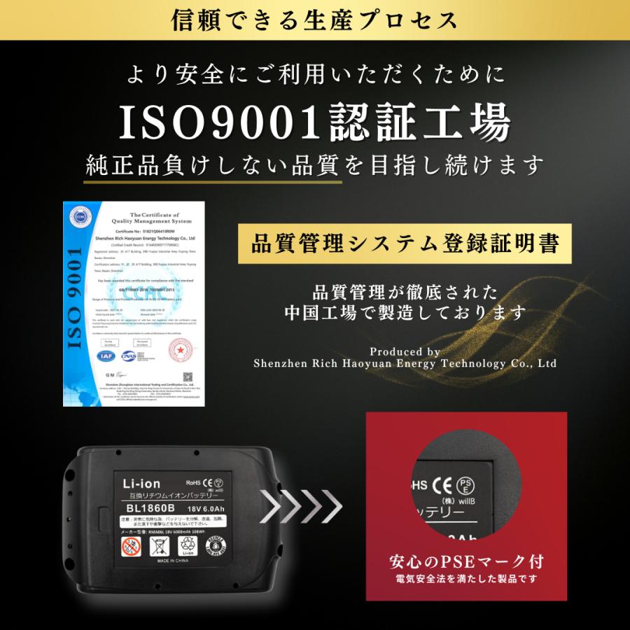 マキタ 18V バッテリー 互換 チェーンソー 高圧洗浄機 電動ドライバー インパクトドライバー 丸ノコ BL1860B  6ah 掃除機 草刈機 扇風機 充電式 電動工具｜rebuild-store｜10