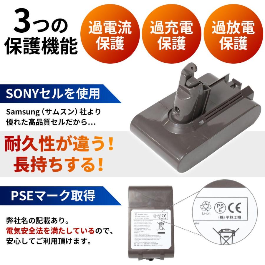 ダイソン バッテリー V6 互換 3000mAh SV07 SV09 DC58 DC59 DC61 DC62 DC72 DC74 1年保証｜rebuild-store｜03