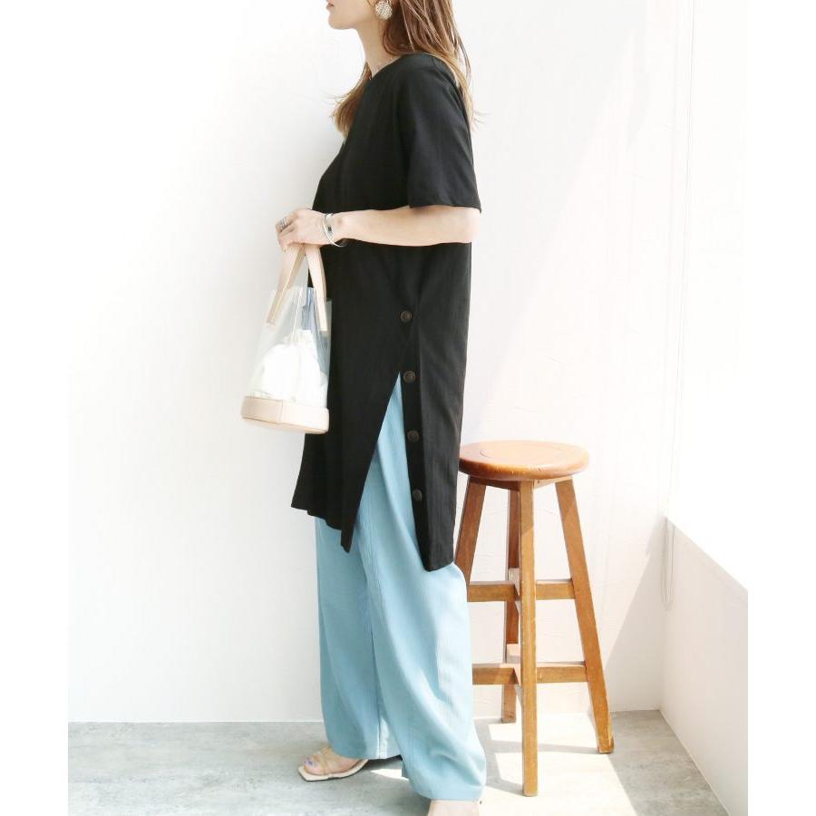 サイドボタンワンピース レディース Tシャツ カットソー 半袖 無地 トップス チュニック Tシャツワンピ カジュアル 夏 ワンピース All メール便対応10 Reca 通販 Yahoo ショッピング