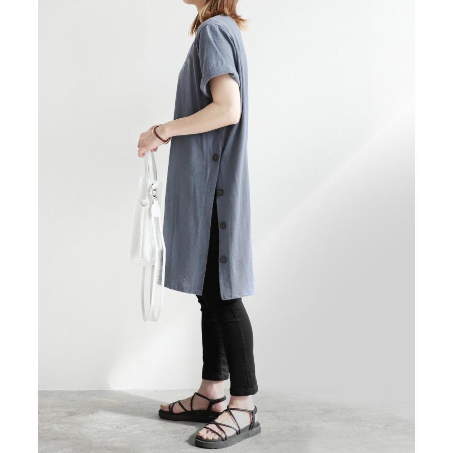 サイドボタンワンピース レディース Tシャツ カットソー 半袖 無地 トップス チュニック Tシャツワンピ カジュアル 夏 ワンピース All メール便対応10 Reca 通販 Yahoo ショッピング