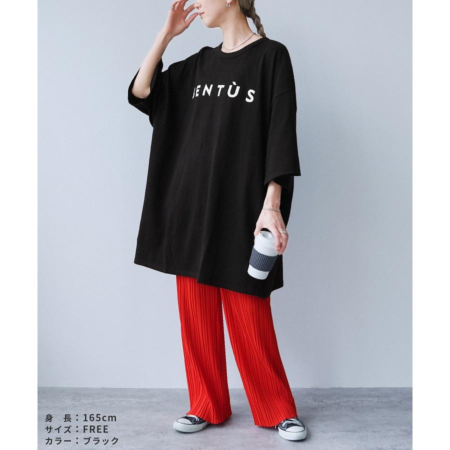 カットソー(半袖+袖なし) Ruched Back Tops reca（レカ） オーバーサイズ五分袖ロゴTシャツ 240223 レディース
