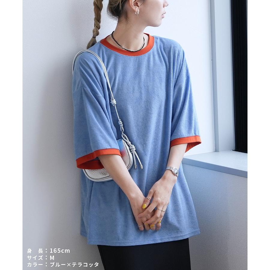 パイル地リンガーネック配色Tシャツ bel-blc-7007 レディース 2026年夏