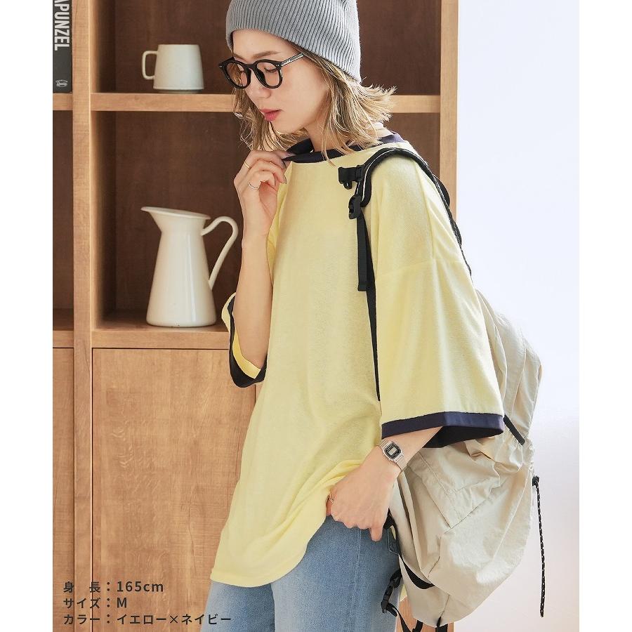 パイル地リンガーネック配色Tシャツ bel-blc-7007 レディース 2026年夏