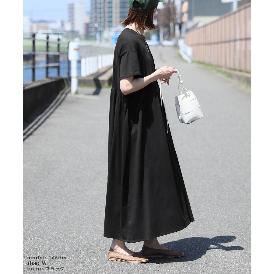 ウエストギャザー切替ワンピース bel-bs-239 ワンピース 半袖 ロング