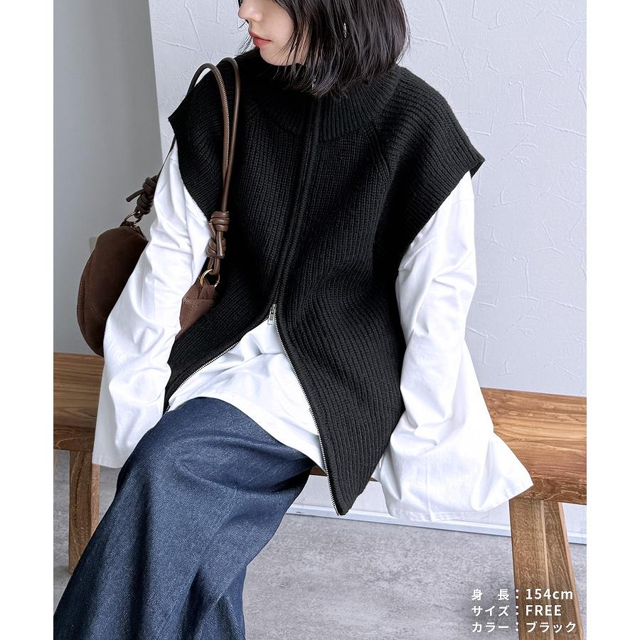 ダブルジップハイネックニットベスト bel-db-25009 レディース 2025