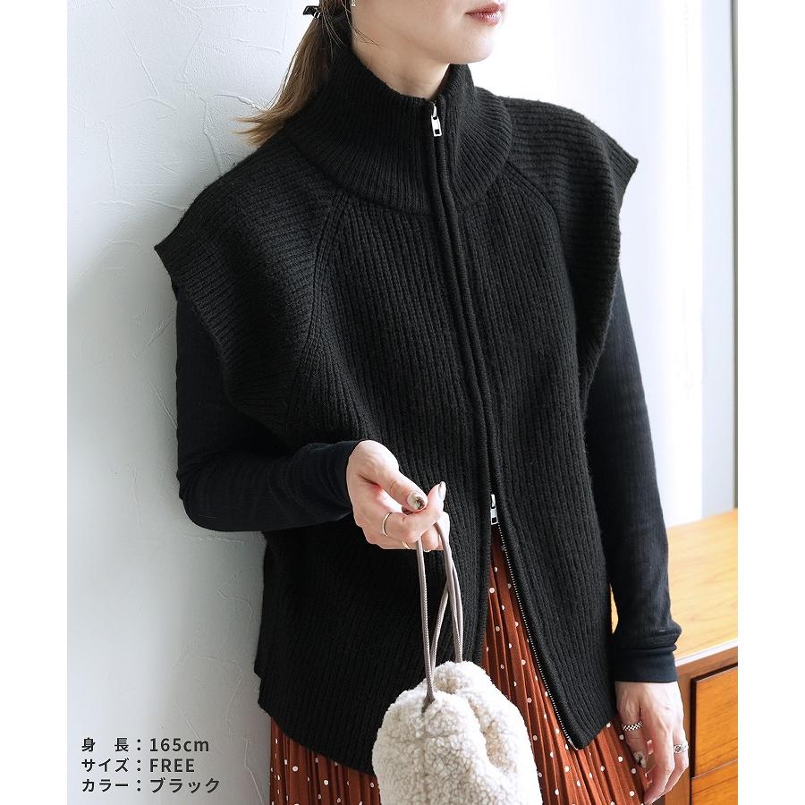 ダブルジップハイネックニットベスト bel-db-25009 レディース 2025