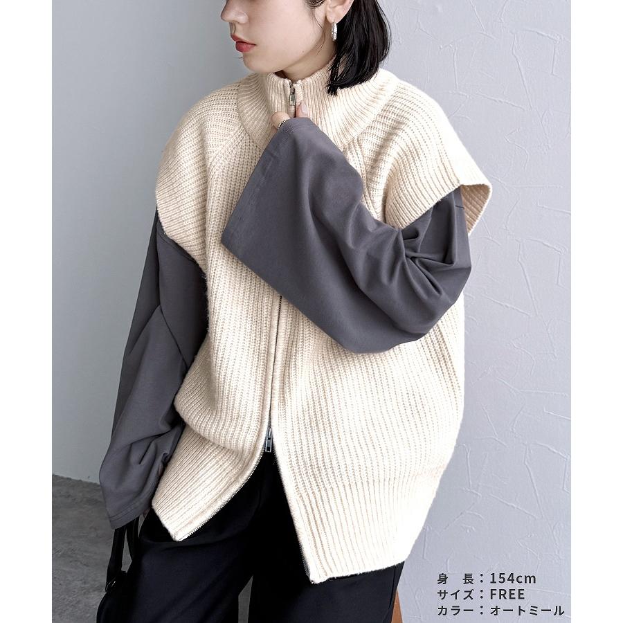 ダブルジップハイネックニットベスト bel-db-25009 レディース 2025