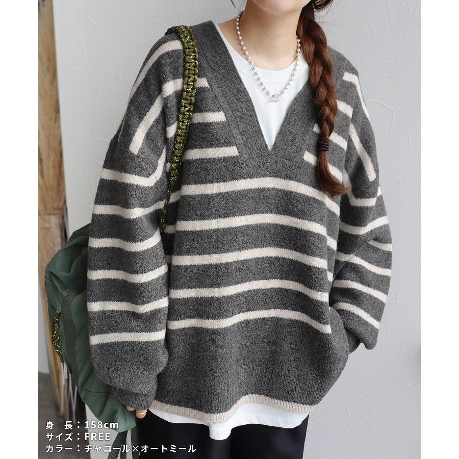 reca ディープVネックボーダーニット bel-eb-5096 レディース