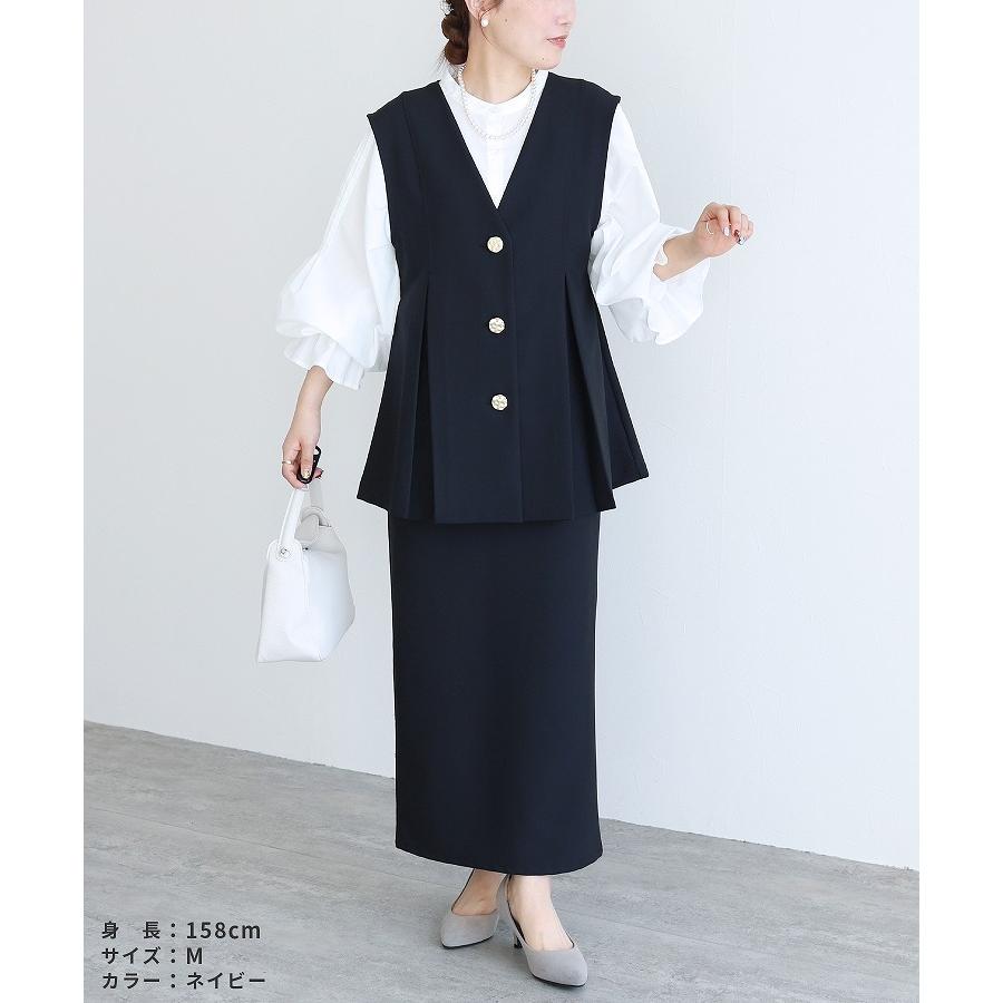 reca（レカ） Vネック金ボタンペプラムベスト レディース ジレ