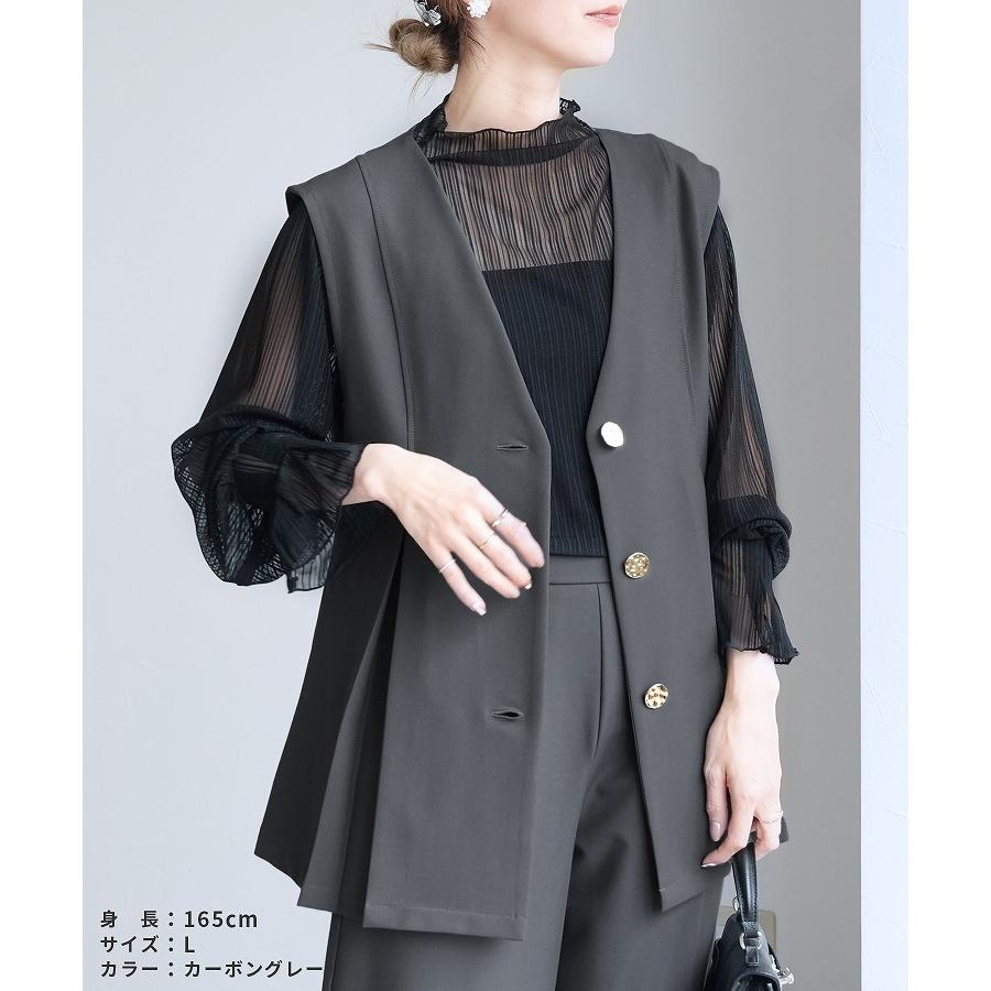reca（レカ） Vネック金ボタンペプラムベスト レディース ジレ