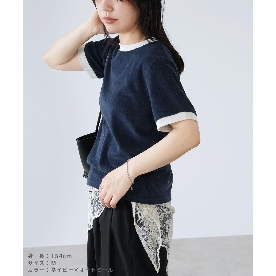 配色パイル地コンパクトTシャツ bel-z-33341 レディース 2026年夏新作