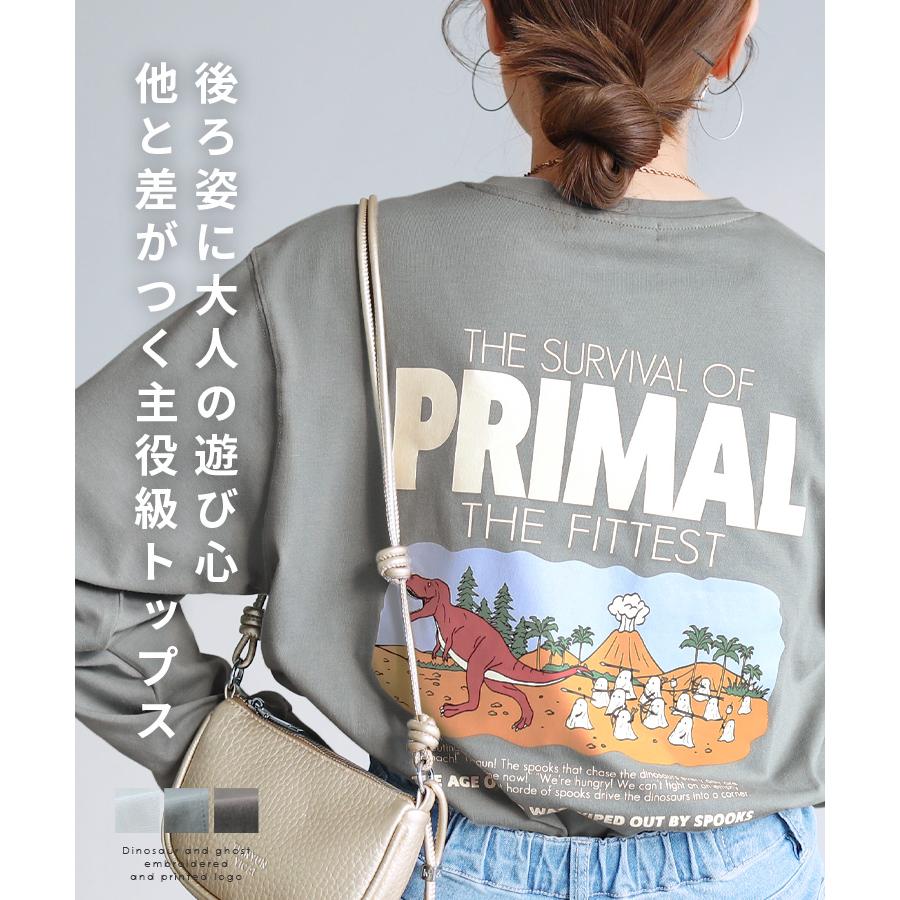 恐竜おばけ刺繍＆プリントロゴTシャツ day256068 レディース 2026年春