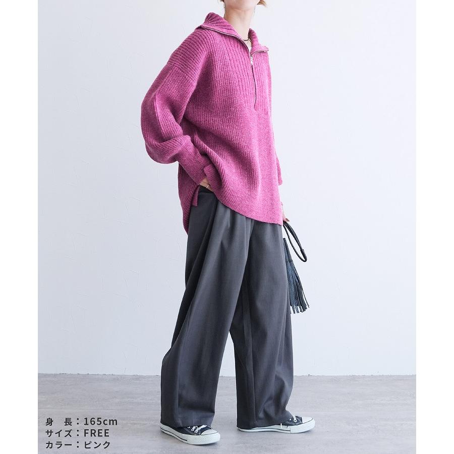 【パープル】ハーフジップハイネックジャガードニット <PERFORMANCE> (MENS) USAステッチハイネックハーフジップフリースプルオーバー