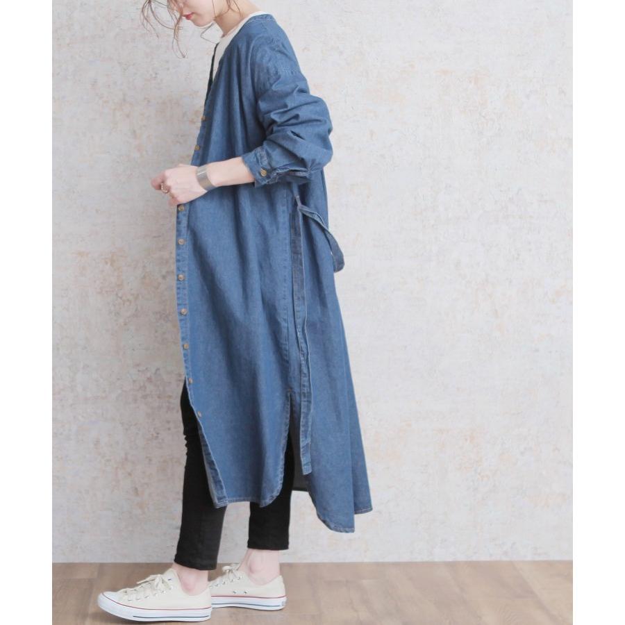 スリット入りデニムシャツワンピース Zna132 レディース 年春新作 デニムシャツ ウエストリボン 2way コットン100 羽織り 春 メール便対応10 Zna132 Reca 通販 Yahoo ショッピング