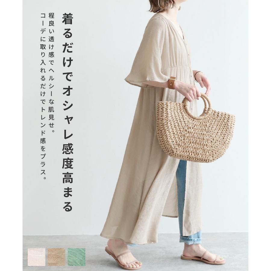 スラブガーゼギャザーガウンワンピース Zn レディース シャツワンピース 羽織 カジュアル シンプル 夏 ネコポス発送10 Zn Reca 通販 Yahoo ショッピング