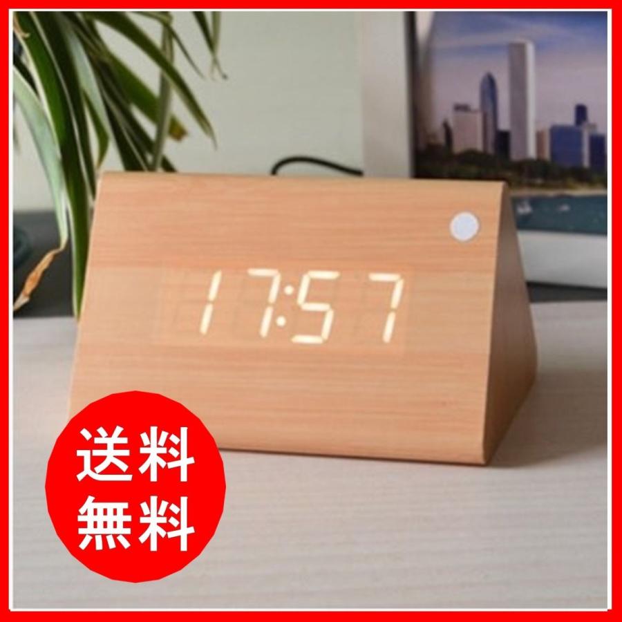 木製置時計（三角柱タイプ） インテリア アラームクロック 温度計付き