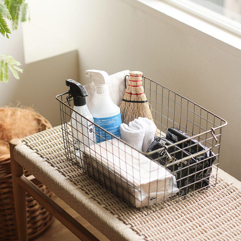 スタッキング バスケット Ancien fil 浅型 Mサイズ 収納 ハンドル付き