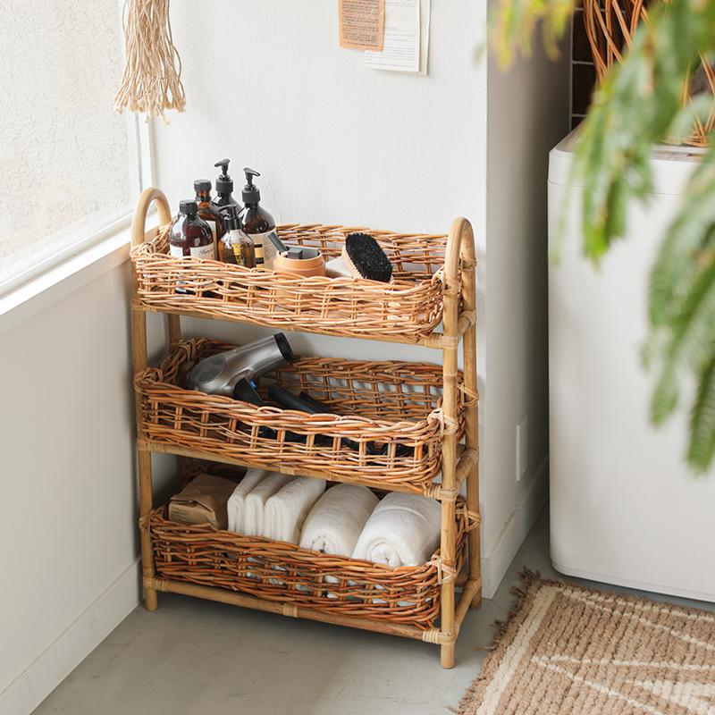 レクト 3段バスケット AROROG 収納 バスケット カゴ かご ラタン 籐 籐