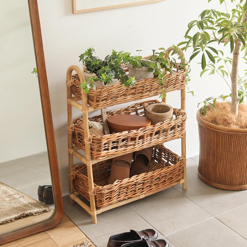 レクト 3段バスケット AROROG 収納 バスケット カゴ かご ラタン 籐 籐