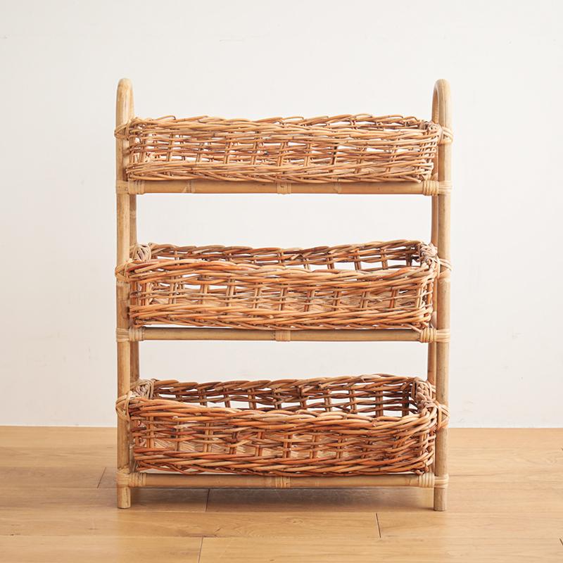 レクト 3段バスケット AROROG 収納 バスケット カゴ かご ラタン 籐 籐
