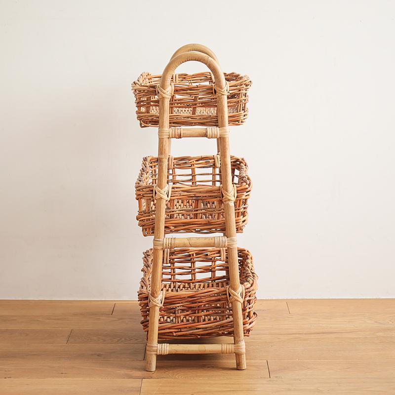 レクト 3段バスケット AROROG 収納 バスケット カゴ かご ラタン 籐 籐