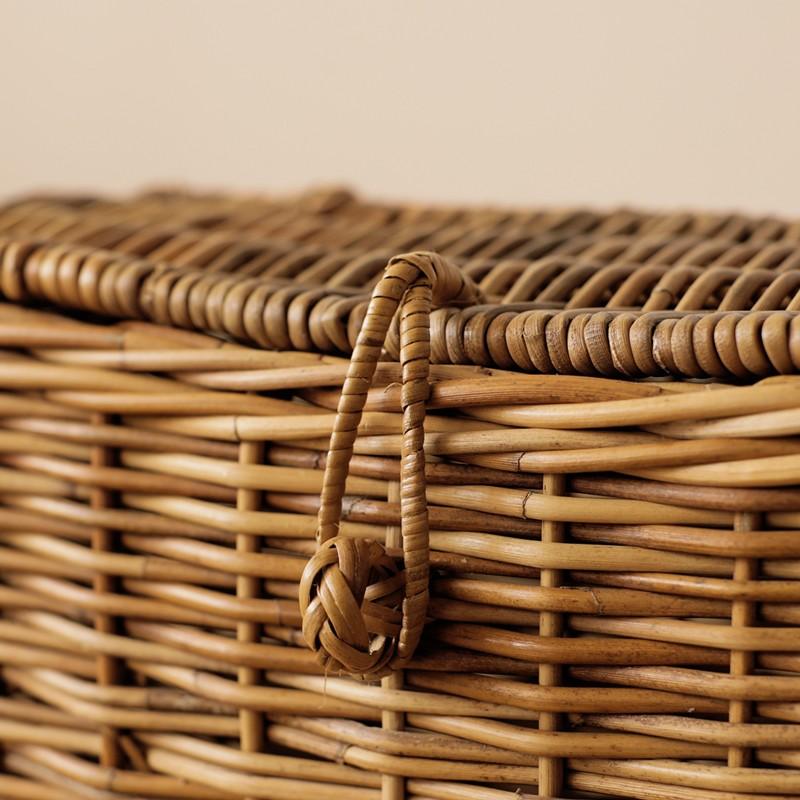 収納 バスケット カゴ かご ラタン 籐 ふた付き スリムバスケット