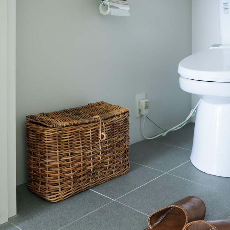 収納 バスケット カゴ かご ラタン 籐 ふた付き スリムバスケット