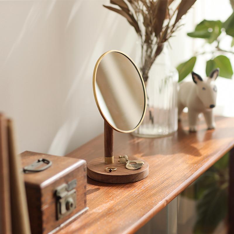 スタンドミラー オーバル BRASS＆WOOD 鏡 卓上 北欧 ナチュラル