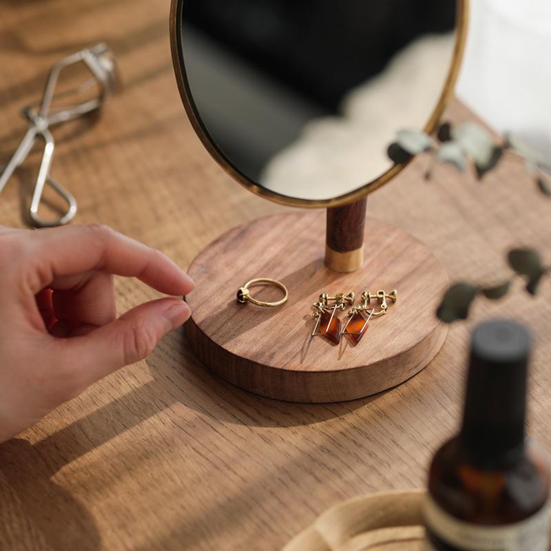 スタンドミラー オーバル BRASS＆WOOD 鏡 卓上 北欧 ナチュラル