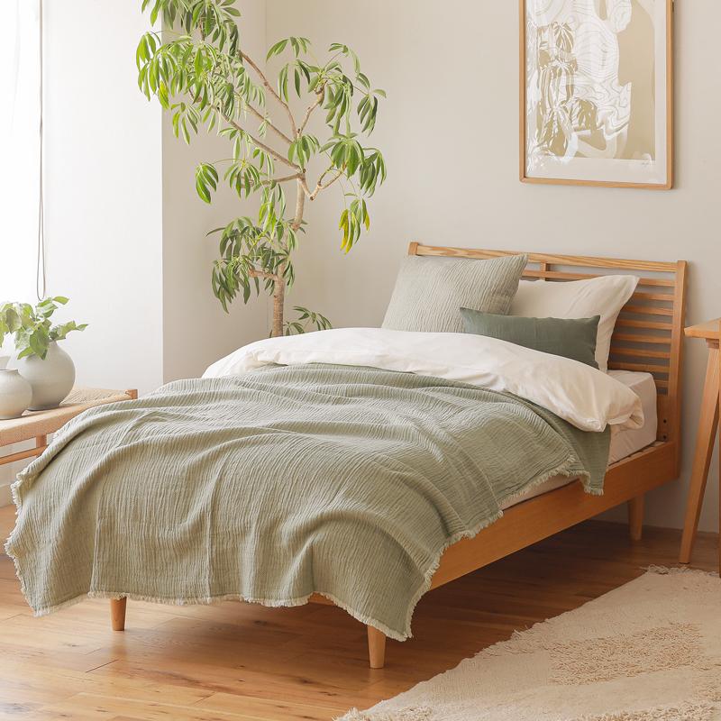 コットンブランケット elvang Thyme 130×180 ベージュ グリーン グレー