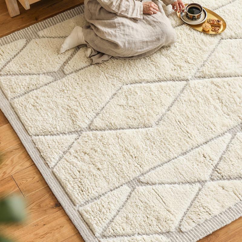 【新品】100%ウール絨毯　リビング　シルクロード　ラグ　カーペット　レトロ ウール コットン ラグ ラグマット Aタイプ 160×230 シンプル 格子模様
