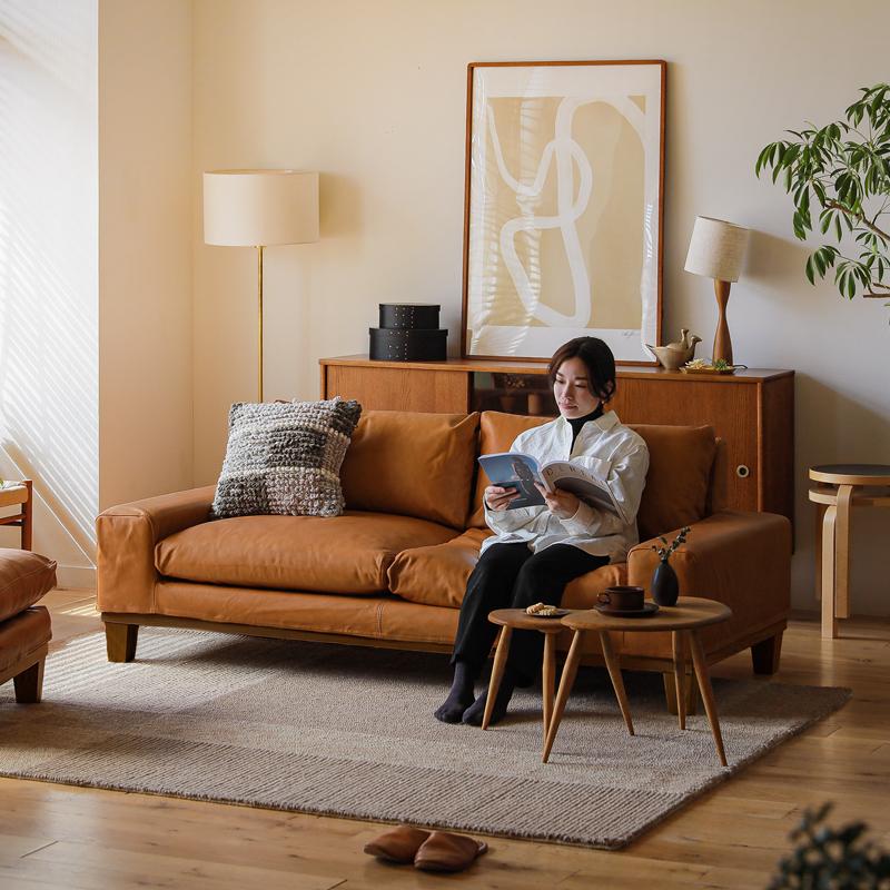 ソファー 3人掛け folk／BR ブラウン ヴィンテージ ファブリック