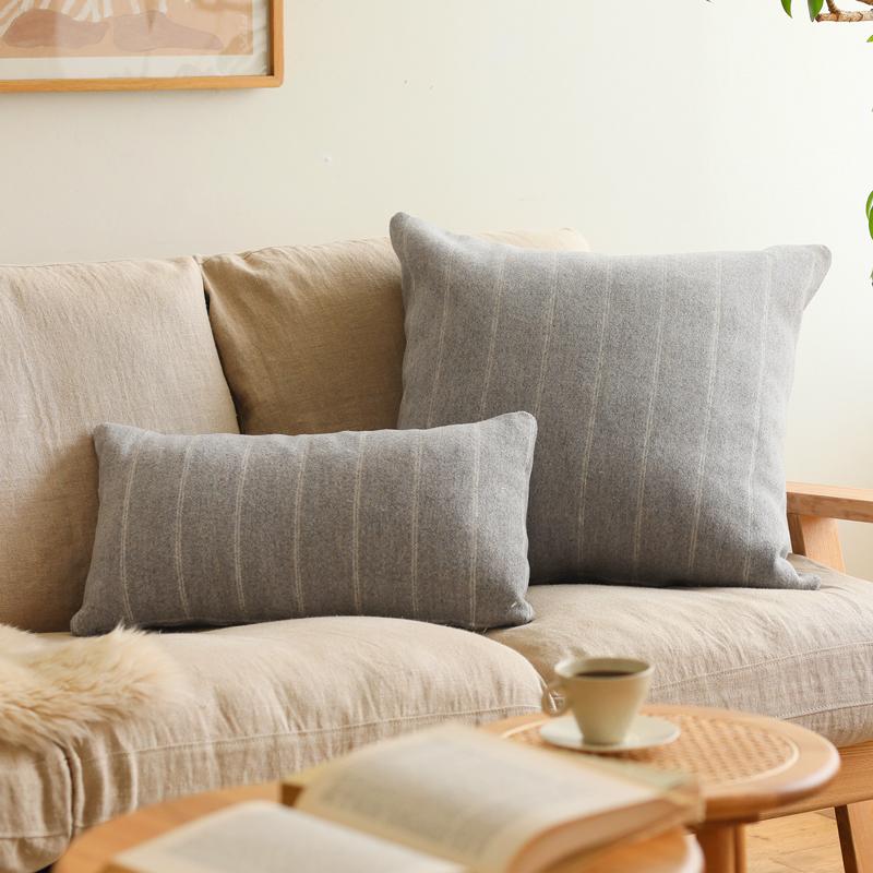 クッションカバー Gray Stripe 45×45 ウール生地 グレーストライプ