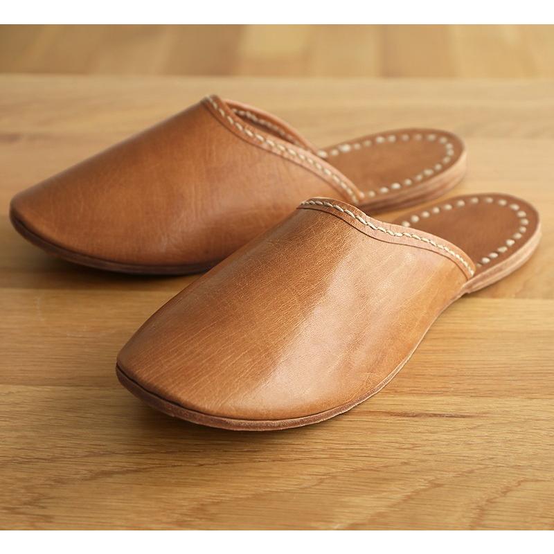 ルームシューズ レディース レザー 皮 スリッパ WAXリネン  