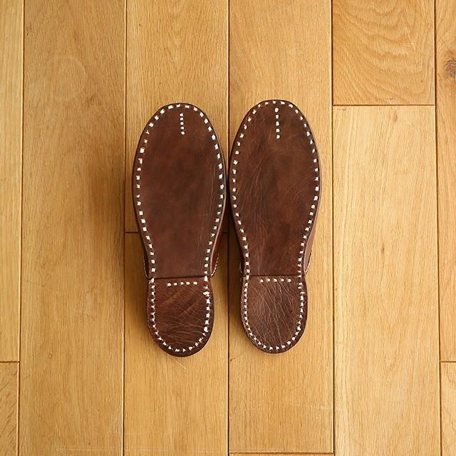 ルームシューズ レディース レザー 皮 スリッパ WAXリネン