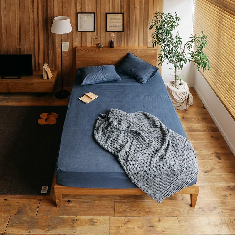 ベッドシーツ ボックスシーツ シングル デニム 無地 ネイビー ブルー