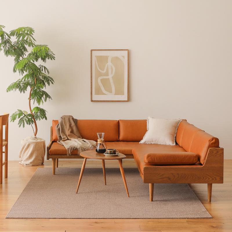 2人掛けソファ レトロ風 レッド レザー 木製フレーム ポップ