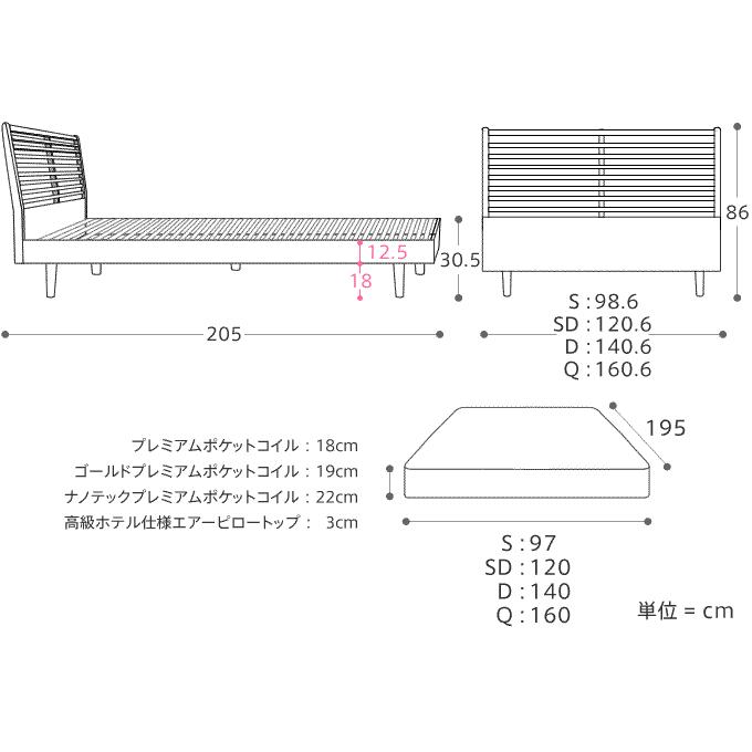 ベッド NOANA／NA スタンダードタイプ ダブル ナノテックプレミアム ポケットコイルマットレス付き 北欧 ナチュラル_17