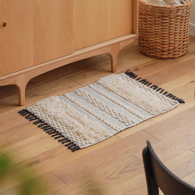 フロアマット POP CORN STRIPE MAT 50×70 インド製 コットン 綿 ラグ