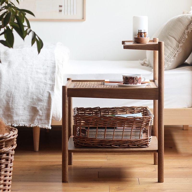 ナイトテーブル RattanMix／BR ベッドサイド ラック シェルフ 木製