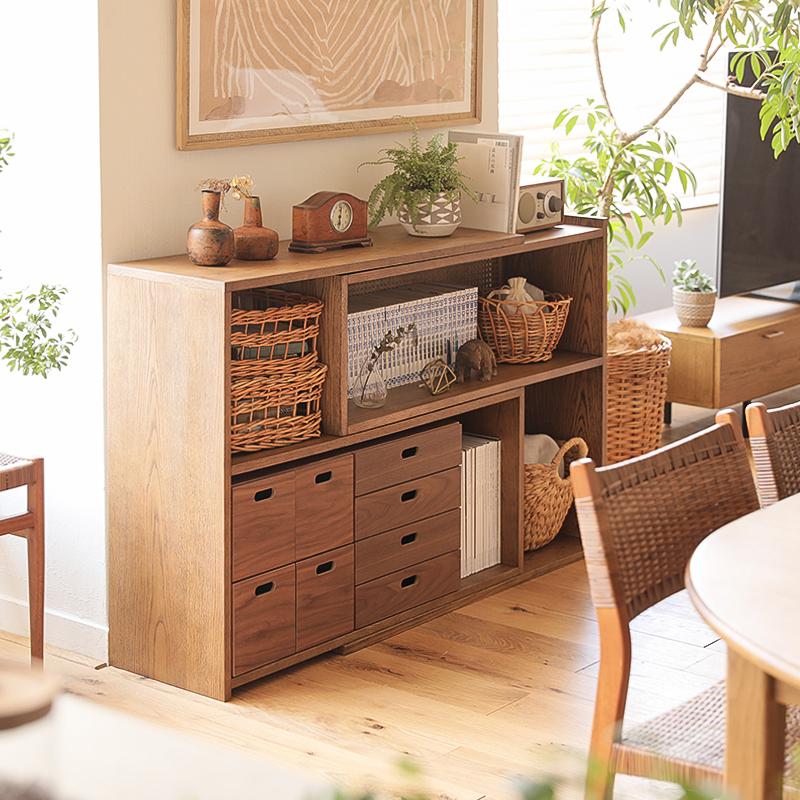 スライドシェルフ RattanMix／BR 伸長式 ラック シェルフ 木製 オーク