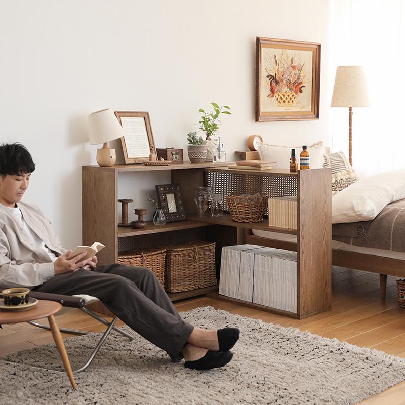 スライドシェルフ RattanMix／BR 伸長式 ラック シェルフ 木製 オーク