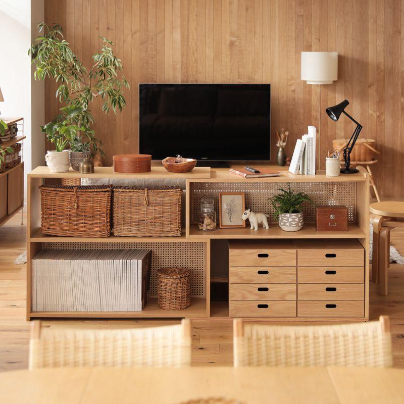 スライドシェルフ RattanMix／NA 伸長式 ラック シェルフ 木製 オーク