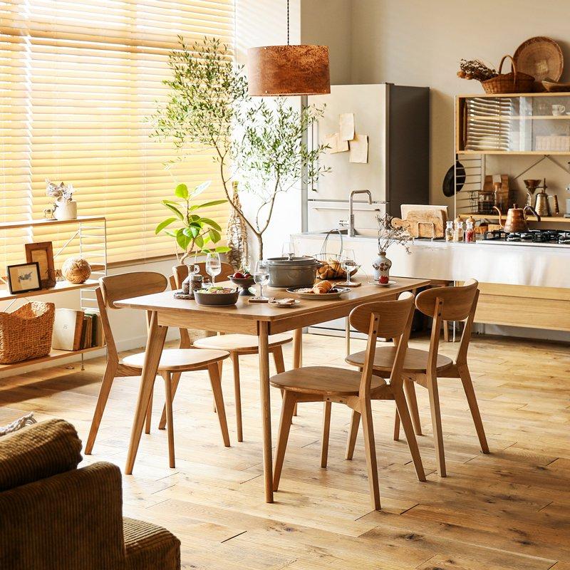 ダイニング テーブル チェアー 5点セット RIVER 135 長方形 オーク