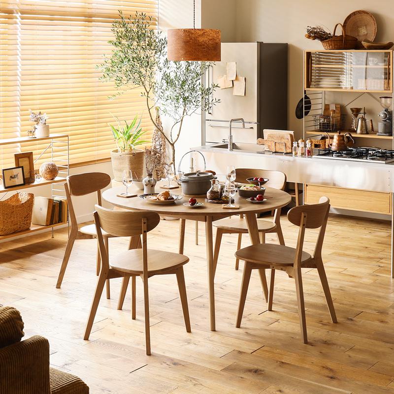 ダイニング テーブル チェアー 5点セット RIVER 円形 直径120 オーク
